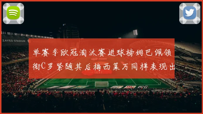 单赛季欧冠淘汰赛进球榜姆巴佩领衔C罗紧随其后梅西莱万同样表现出色